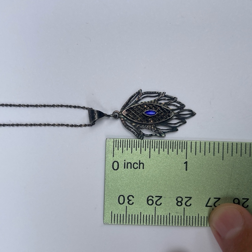 925 Sterling Silver Necklace & Pendant Italy chain vintage blue stone - Picture 10 of 16